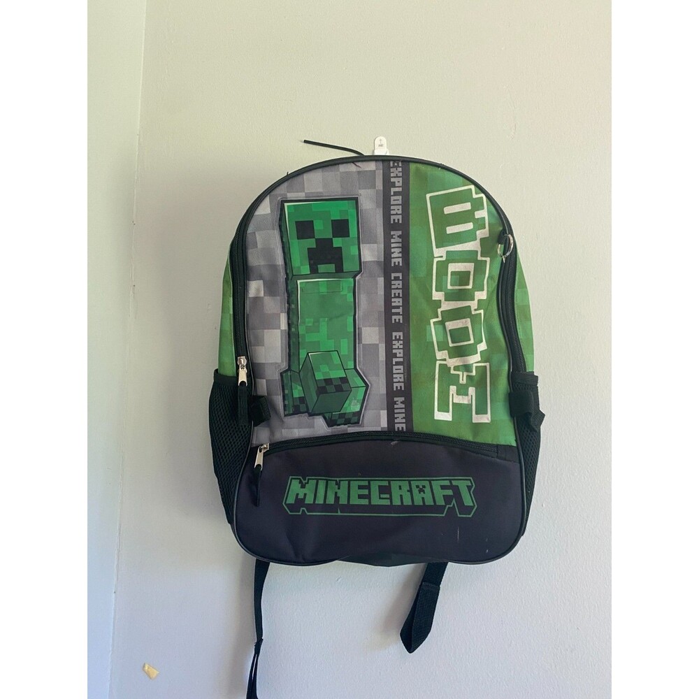 Minecraft Creeper School Backpack 17" Green Black Large Green Pixelated Design